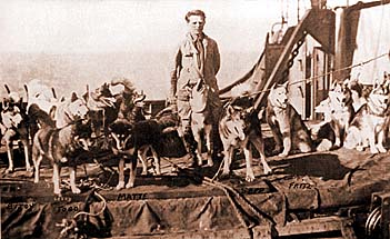 Seppala and dogs on board ship